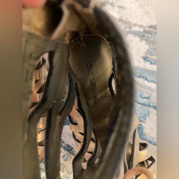 Call It Spring Gold Metallic Bootie Lace Up Block High Heels Zip Up Chunky | 7.5 - Picture 12 of 15